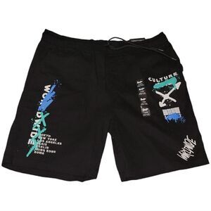 Brooklyn Cloth Worldwide Mens Large Graphic Shorts Black 7 in NWT